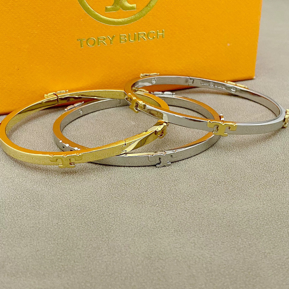 Tory Burch Enamel Inlay Letter Metal Bangle for